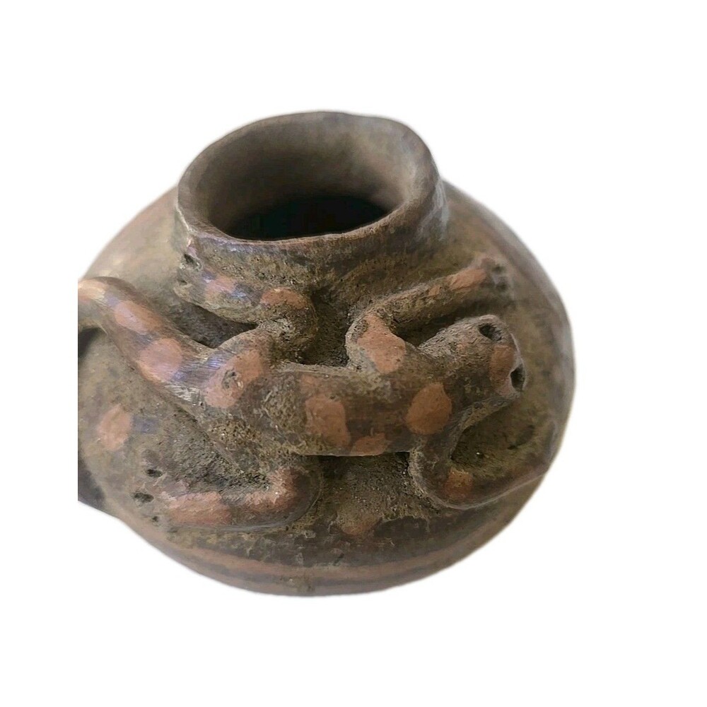 Antique/Vintage Pre-Columbian Lizard Pot Mexican Or Mayan Rare 3 1/2" L X 2 1/2"